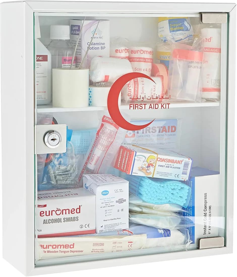 First Aid Cabinet with Glass Door, 50 Person