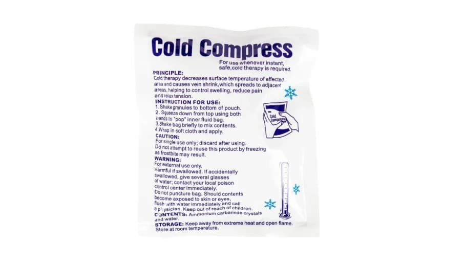 Reverse of a white and blue cold compress pouch in the MedSphere product catalog